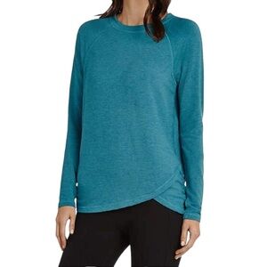 Danskin Crossover Top Large Raglan Sleeve Colonial Blue Tulip Hem Ruched Sides